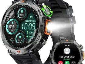 Military Smart Watch for Men (Call Receive/Dial) with LED Flashlight, 1.45″ HD Outdoor Tactical Rugged Smartwatch, Sports Fitness Tracker Watch with Heart Rate Sleep Monitor for iPhone Android Phone