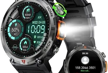 Military Smart Watch for Men (Call Receive/Dial) with LED Flashlight, 1.45″ HD Outdoor Tactical Rugged Smartwatch, Sports Fitness Tracker Watch with Heart Rate Sleep Monitor for iPhone Android Phone